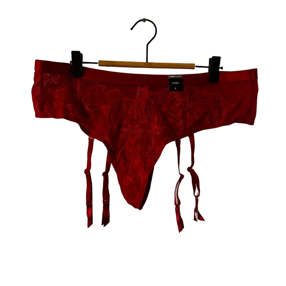 Torrid Curve Red Lace Women's Thong Panties with Garters‎ Size 1